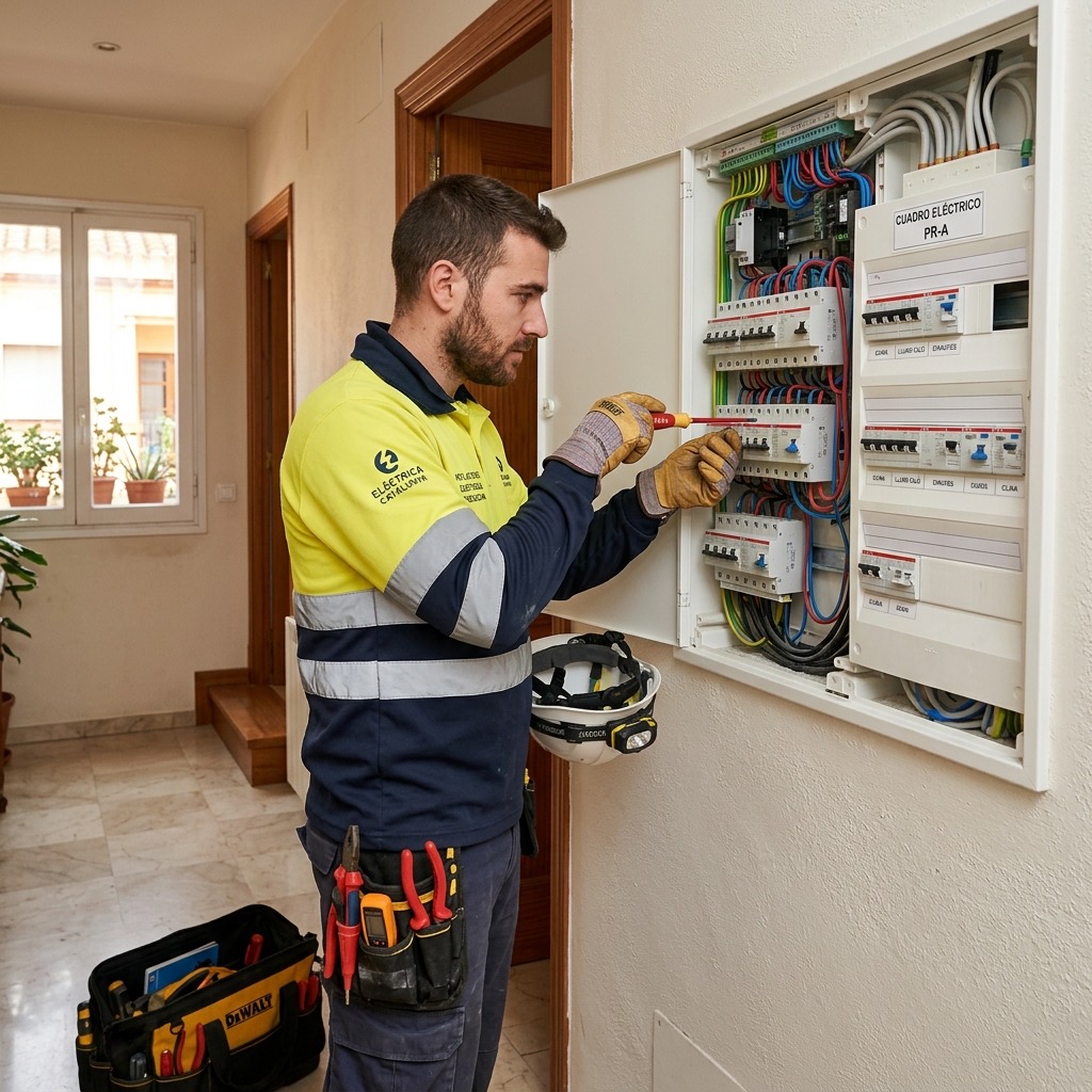 Instalación y revisión de cuadro eléctrico moderno abierto