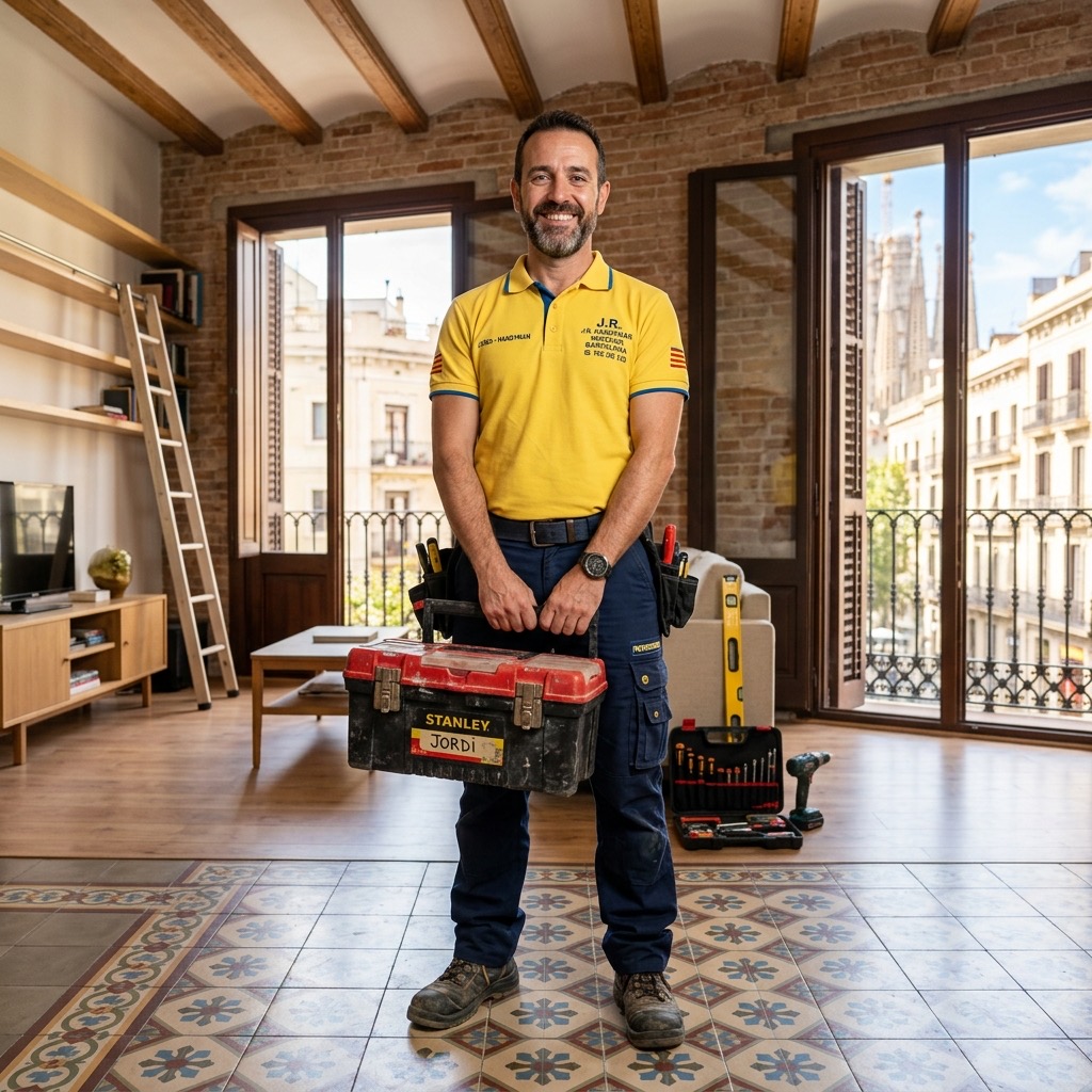 Profesional de empresa multiservicios trabajando en una reparación integral en Barcelona