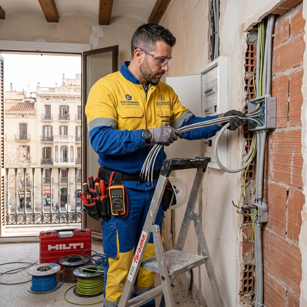Electricista realizando nueva instalación eléctrica en Barcelona