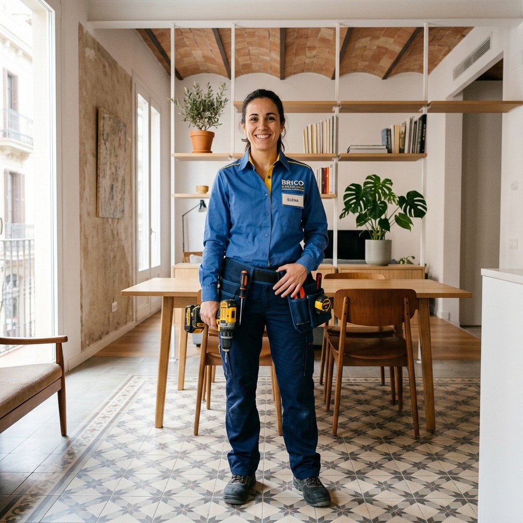 Montador de muebles profesional ensamblando estructura de armario en Barcelona